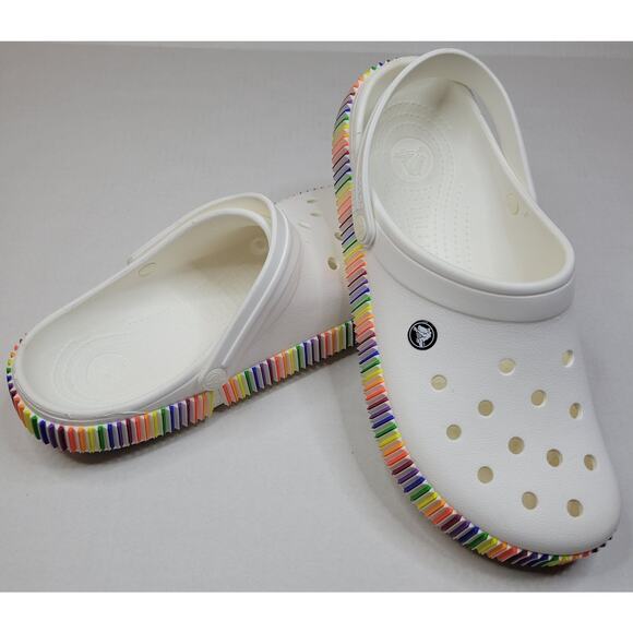 Crocs Color Spectrum White Rainbow Men's Size 12 Comfort Clogs Limited Edition - Picture 1 of 6